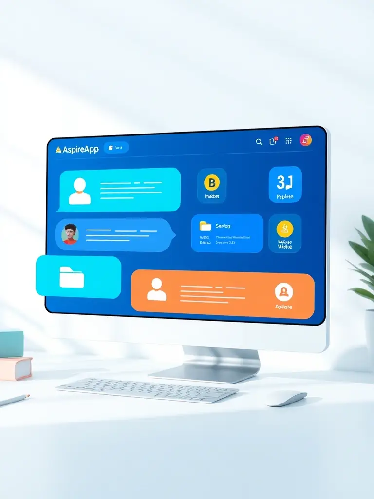 A screenshot of AspireApp's communication tools interface, showcasing features like instant messaging, file sharing, and video conferencing capabilities.