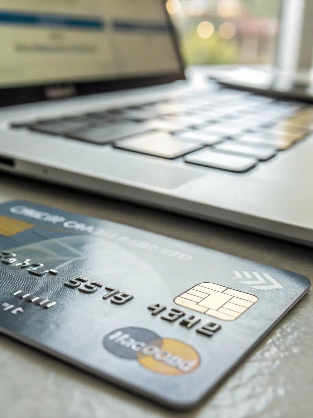 A close-up shot of a Global Transaction Card displaying its security features, such as an EMV chip and a holographic logo, set against a backdrop of international currency symbols.