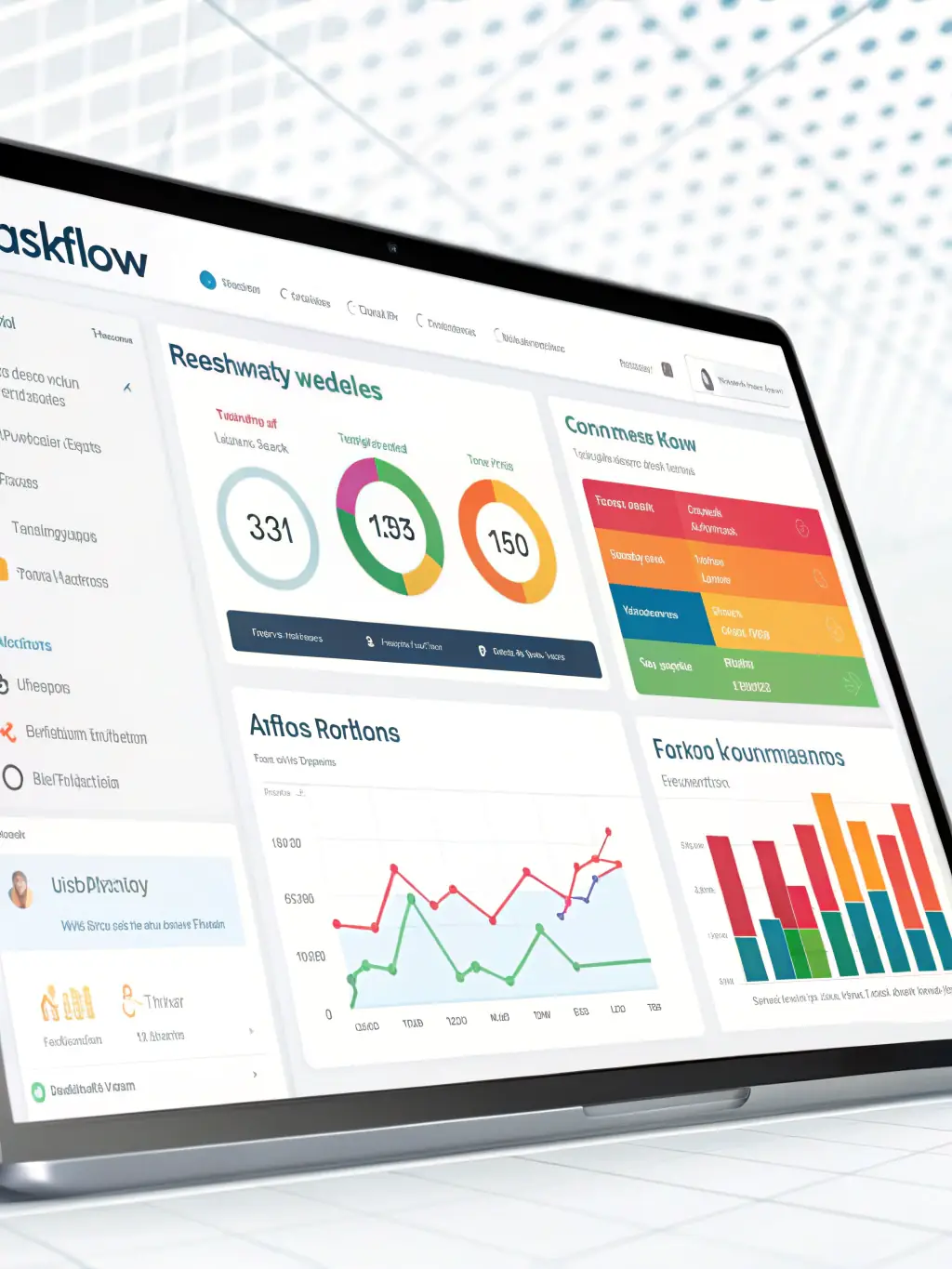 A visual representation of AspireApp's reporting and analytics dashboard, highlighting key performance indicators (KPIs), customizable reports, and data visualization tools.
